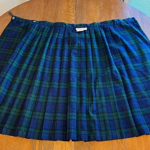 Vintage Changing Scene wool blend green and blue plaid wrap midi skirt size 7 - Picture 6 of 10